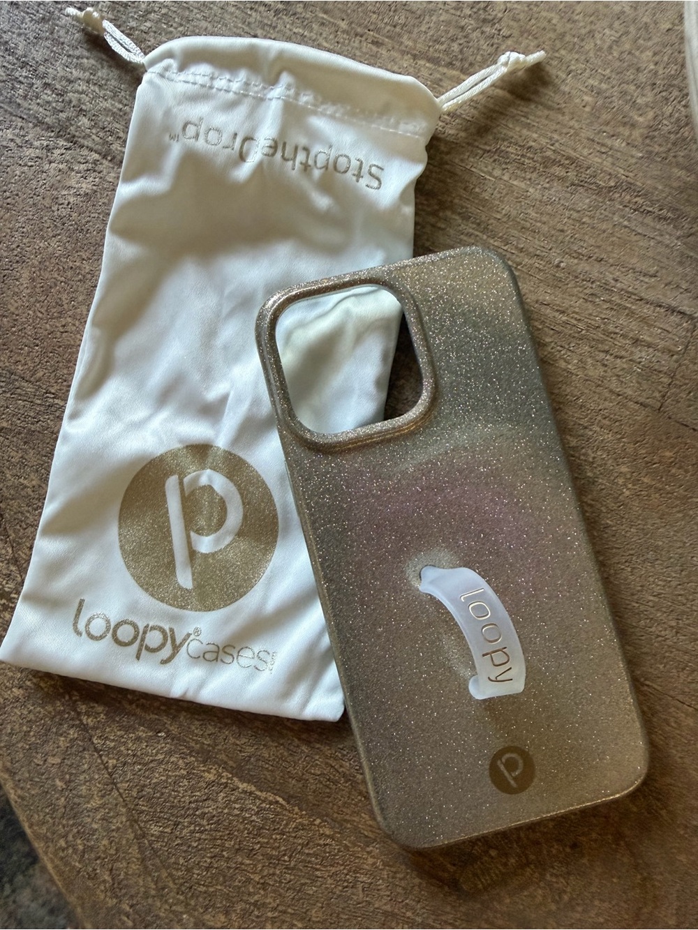 Loopy Case Glitter Gold Phone Case with Integrated Loop Grip